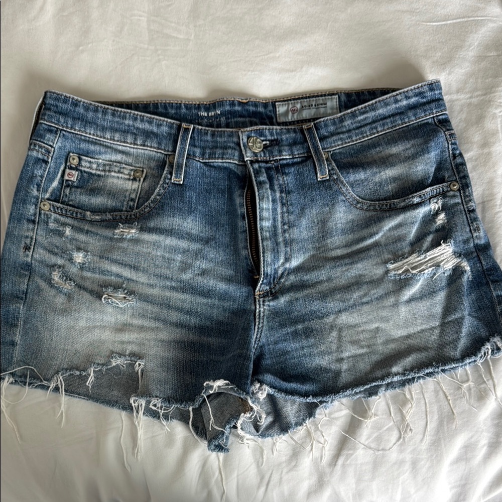 AG Adriano Goldschmied Blue Distressed Jean Shorts